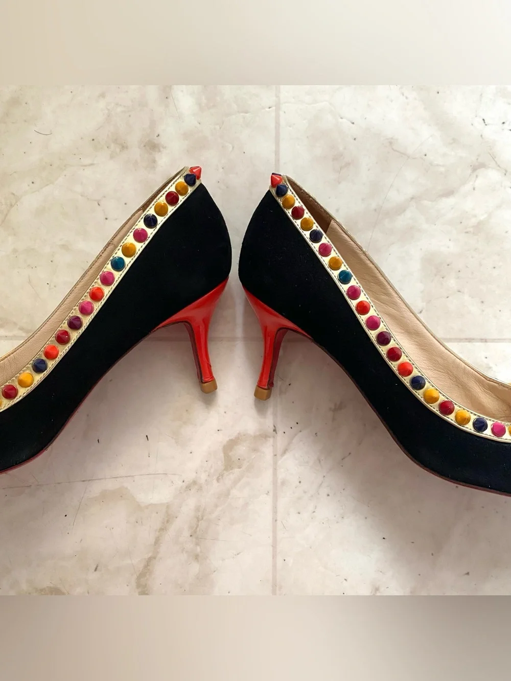 $1,095 Christian Louboutin Black Suede Leather Malabar Hill Spiked Pumps Heels 7